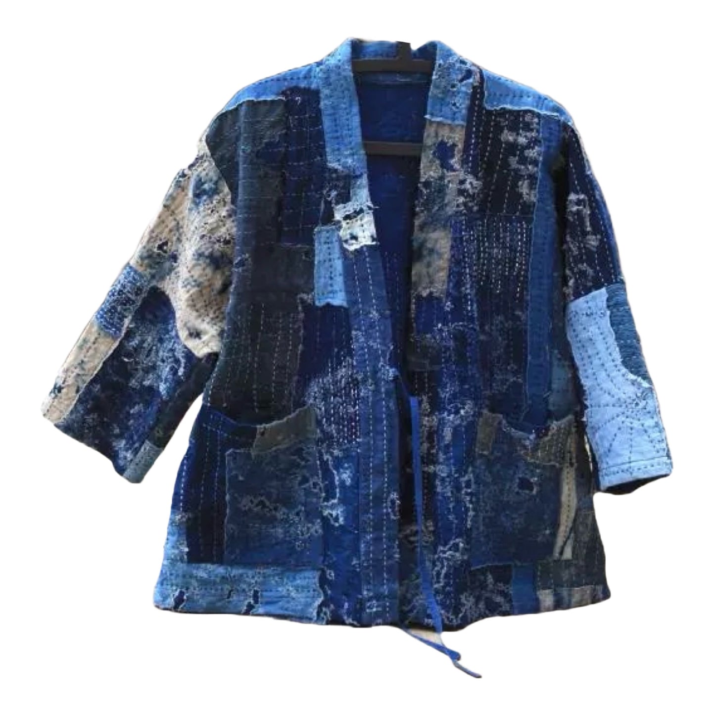 Handmade Indigo Dye Boro Sashiko Kimono Jacket