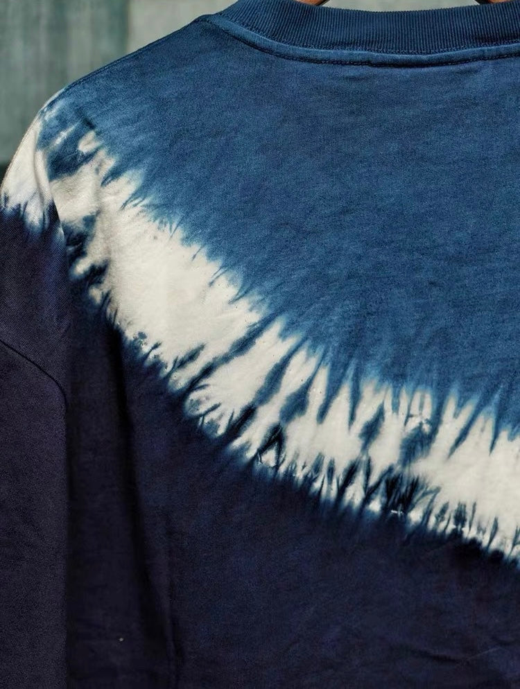 Indigo Shibori Wave Diagonal Tie Dye Tee