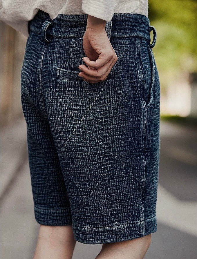 Indigo Dye Sashiko Crossed Shorts