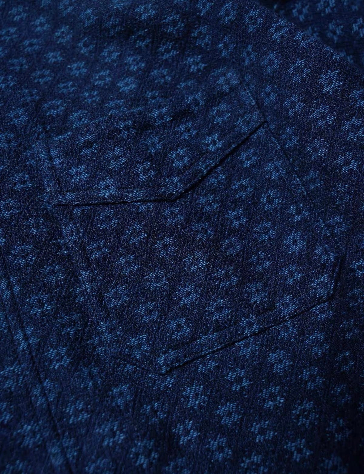Indigo Dye Octagonal Jacquard Double-Breasted Work Jacket