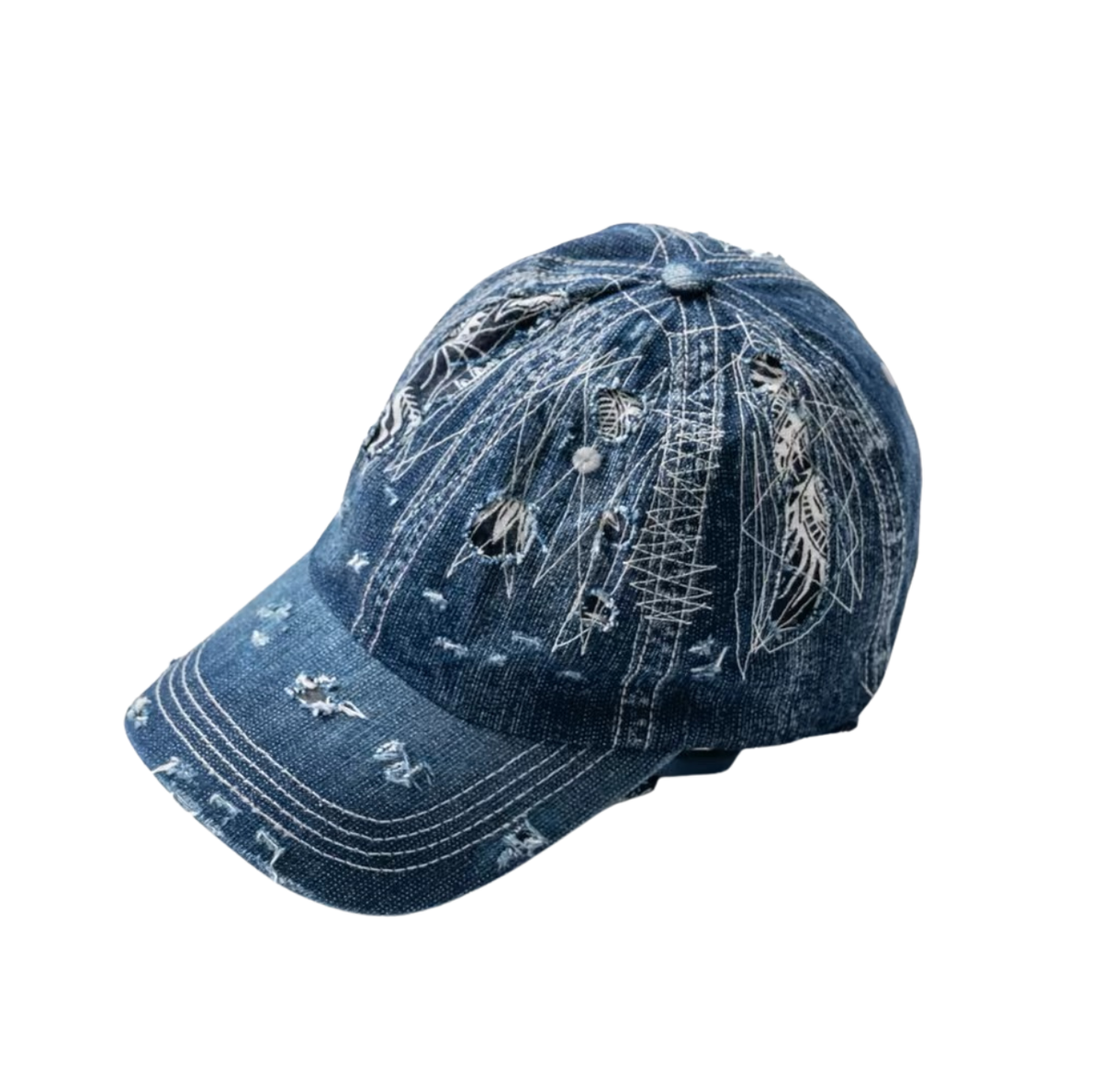 Indigo Dye Distressed Denim Cap
