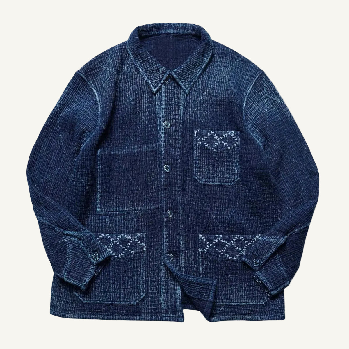Indigo Dye Patchwork Sashiko French Work Jacket