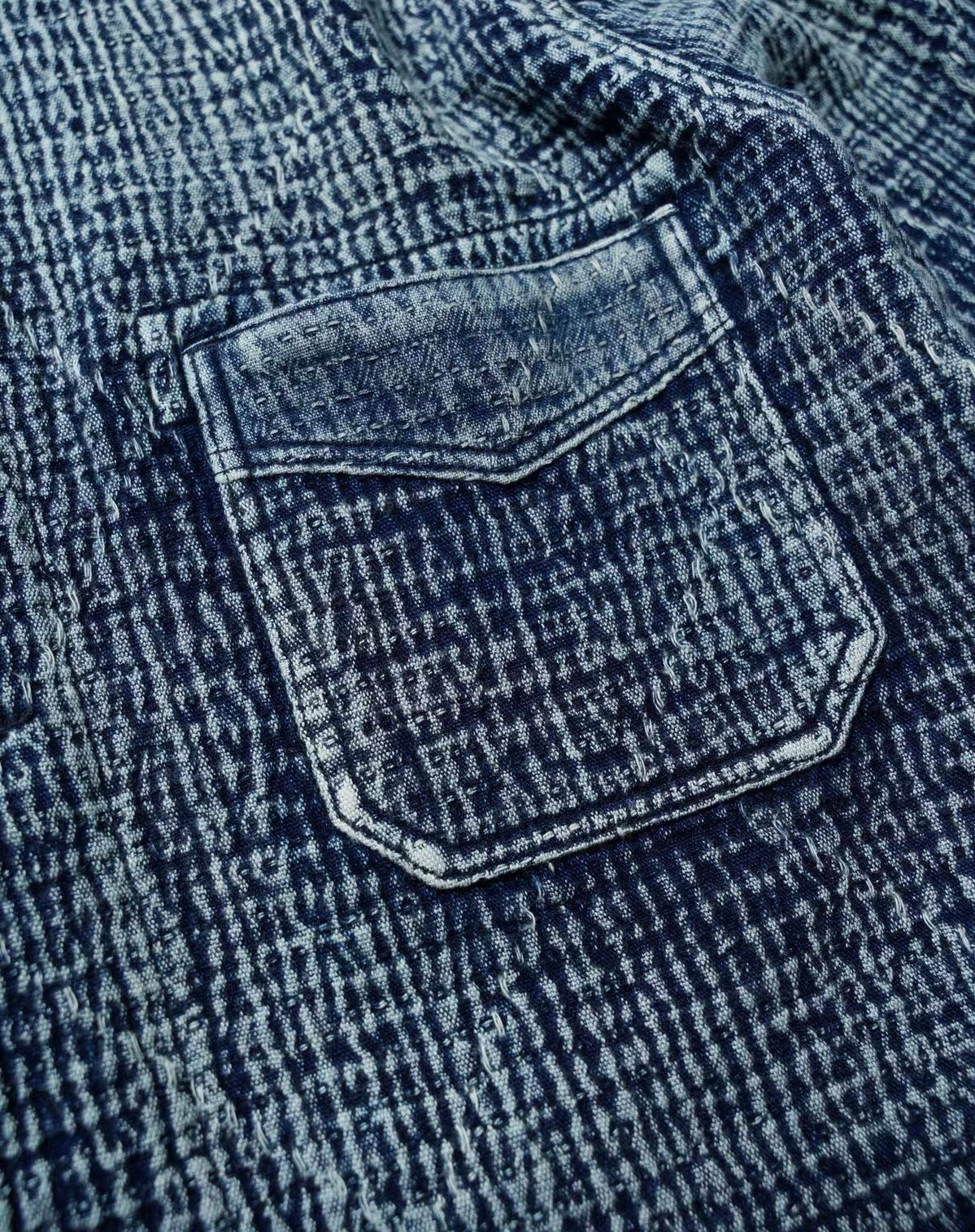 Indigo Dye Stonewashed Sashiko French Work Jacket