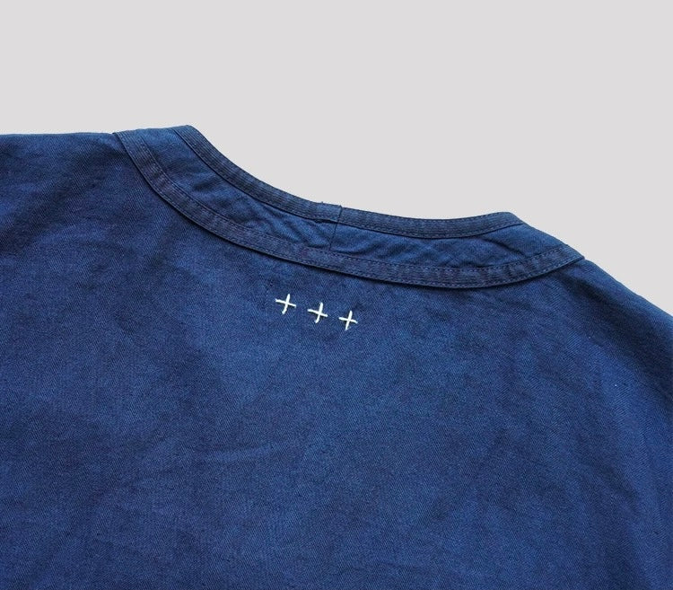 Indigo Dye Short Sleeves Baseball Shirt
