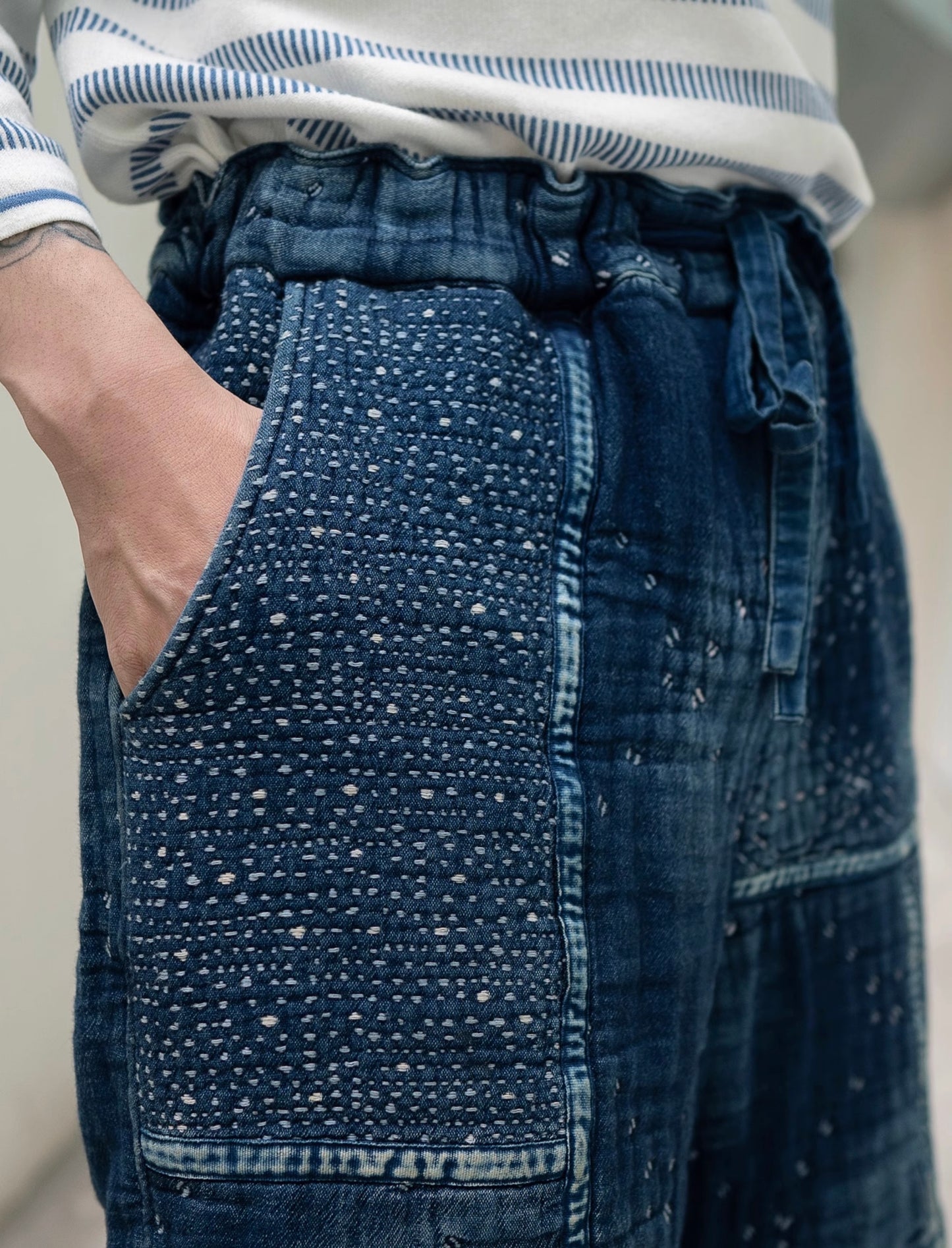 Indigo Dye Sashiko Starry Night Shorts