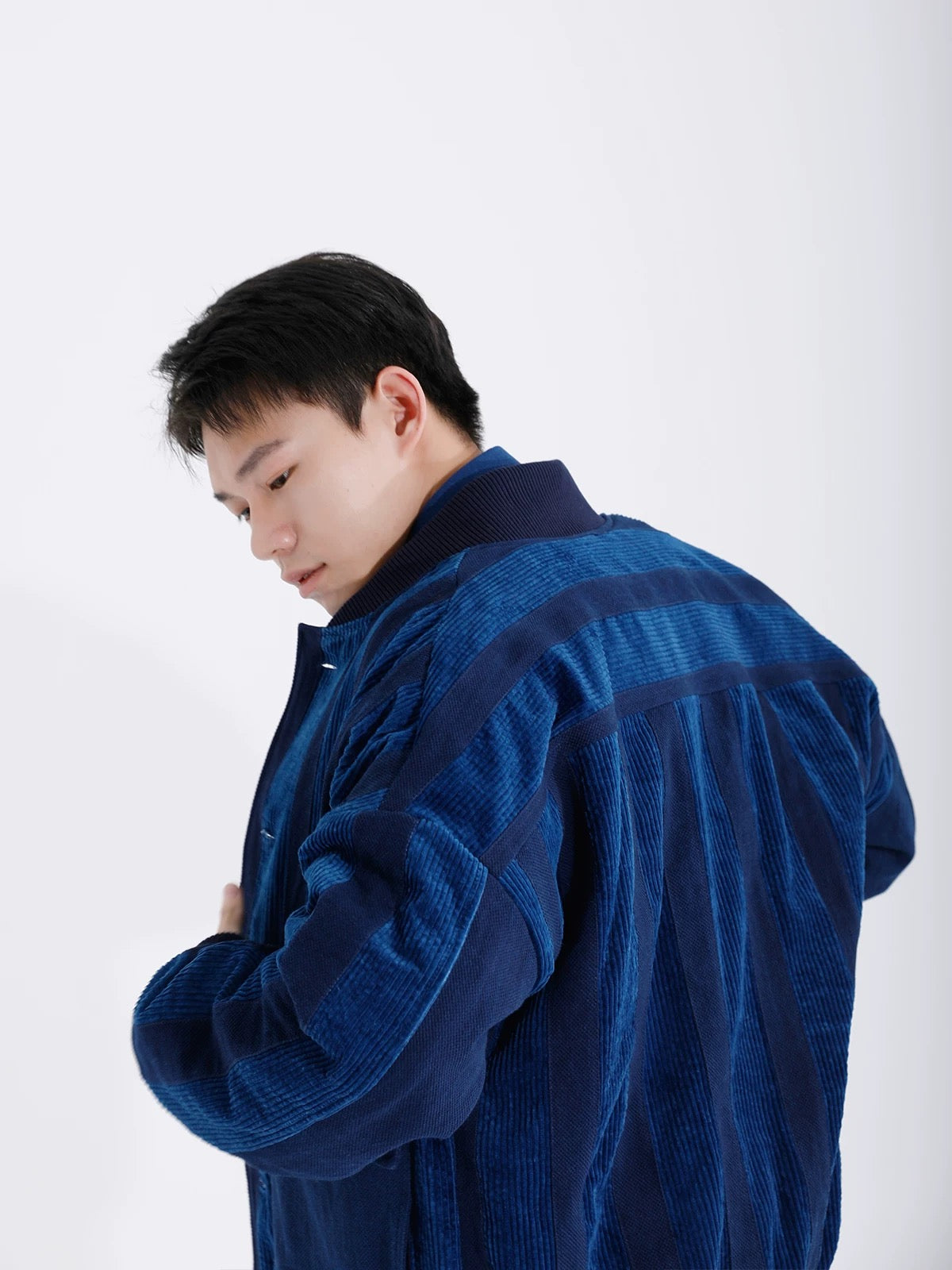 Indigo Dye Patchwork Corduroy Baseball Jacket