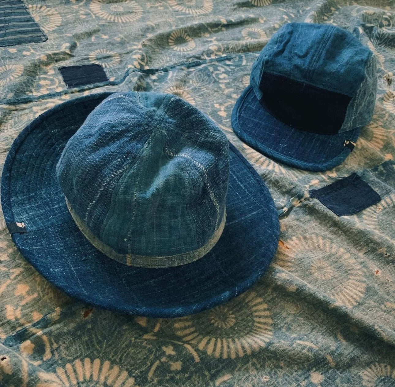 Indigo Dye Two-Tone Boro Hat