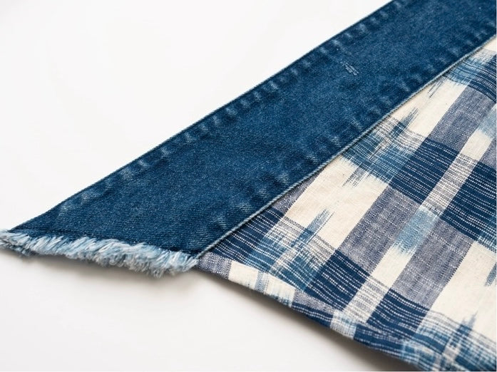 Checked Denim Patchwork Noragi Jacket