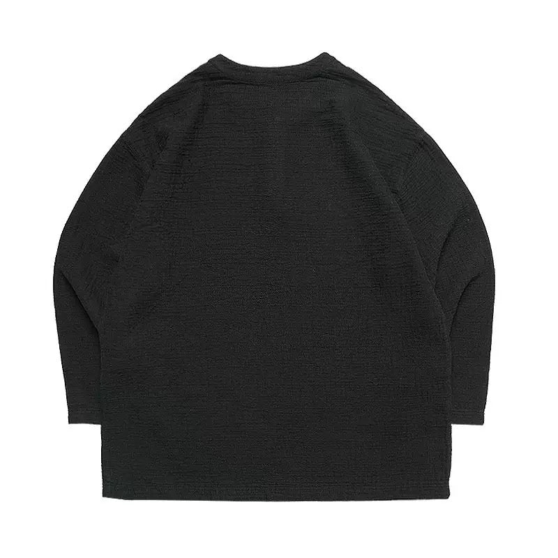 Black Sashiko Henley Long Sleeve T-Shirt