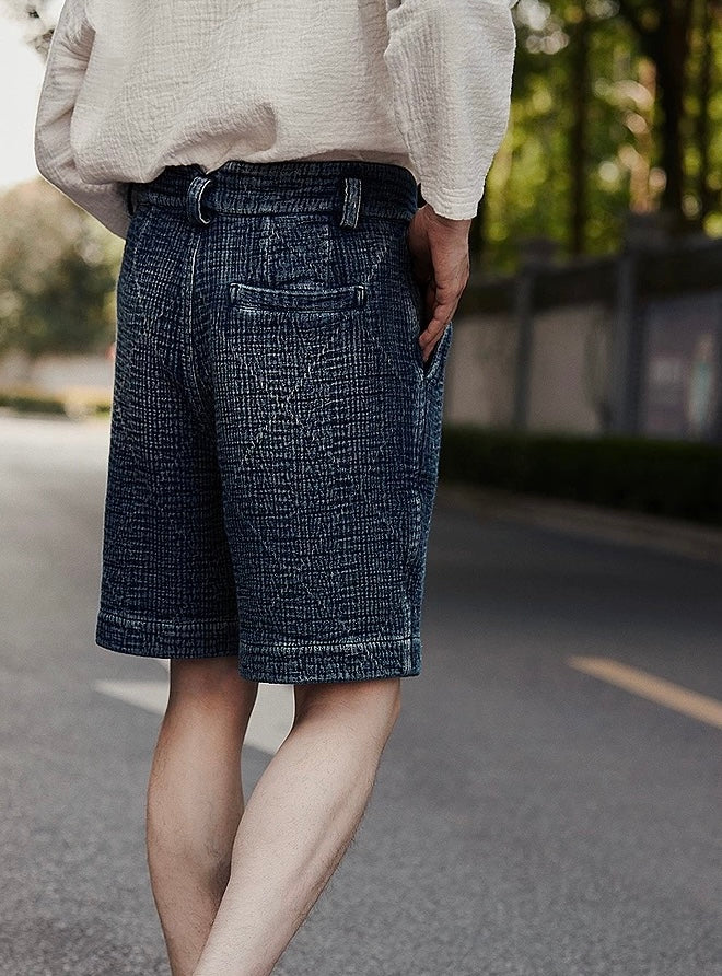 Indigo Dye Sashiko Crossed Shorts