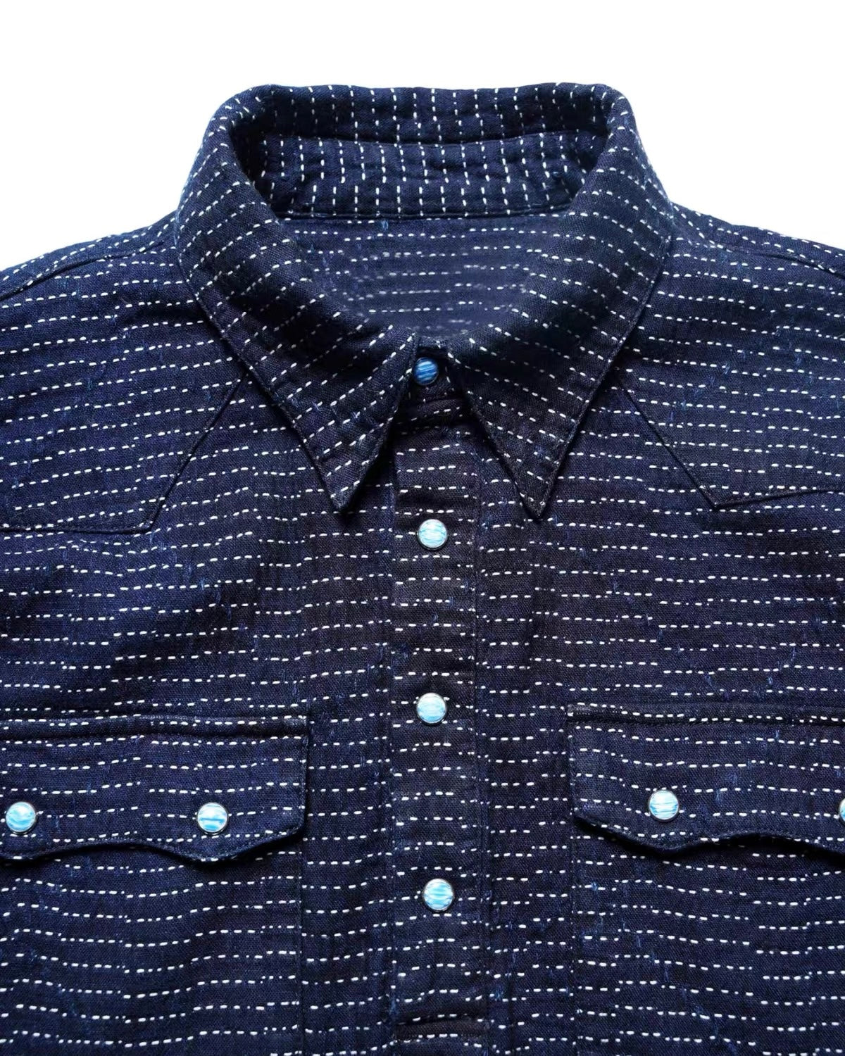 Indigo Dye Running Stitch Sashiko Western Shirt