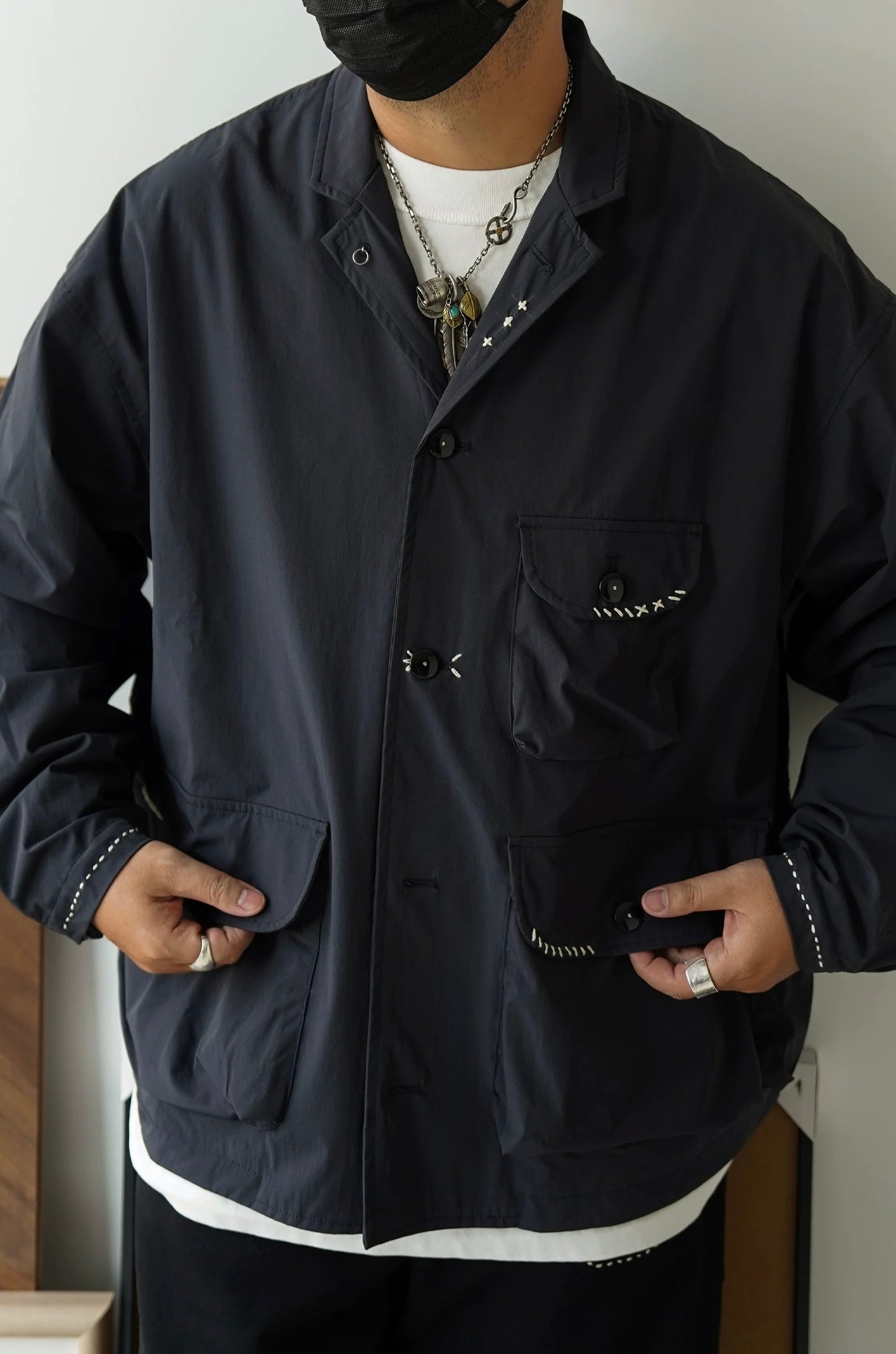 Dark Grey Water-Repellent Sashiko Blazer