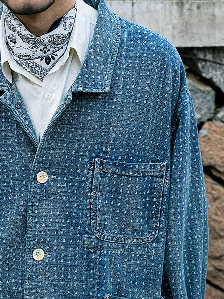 Indigo Discharge Dye Triangle Jacket