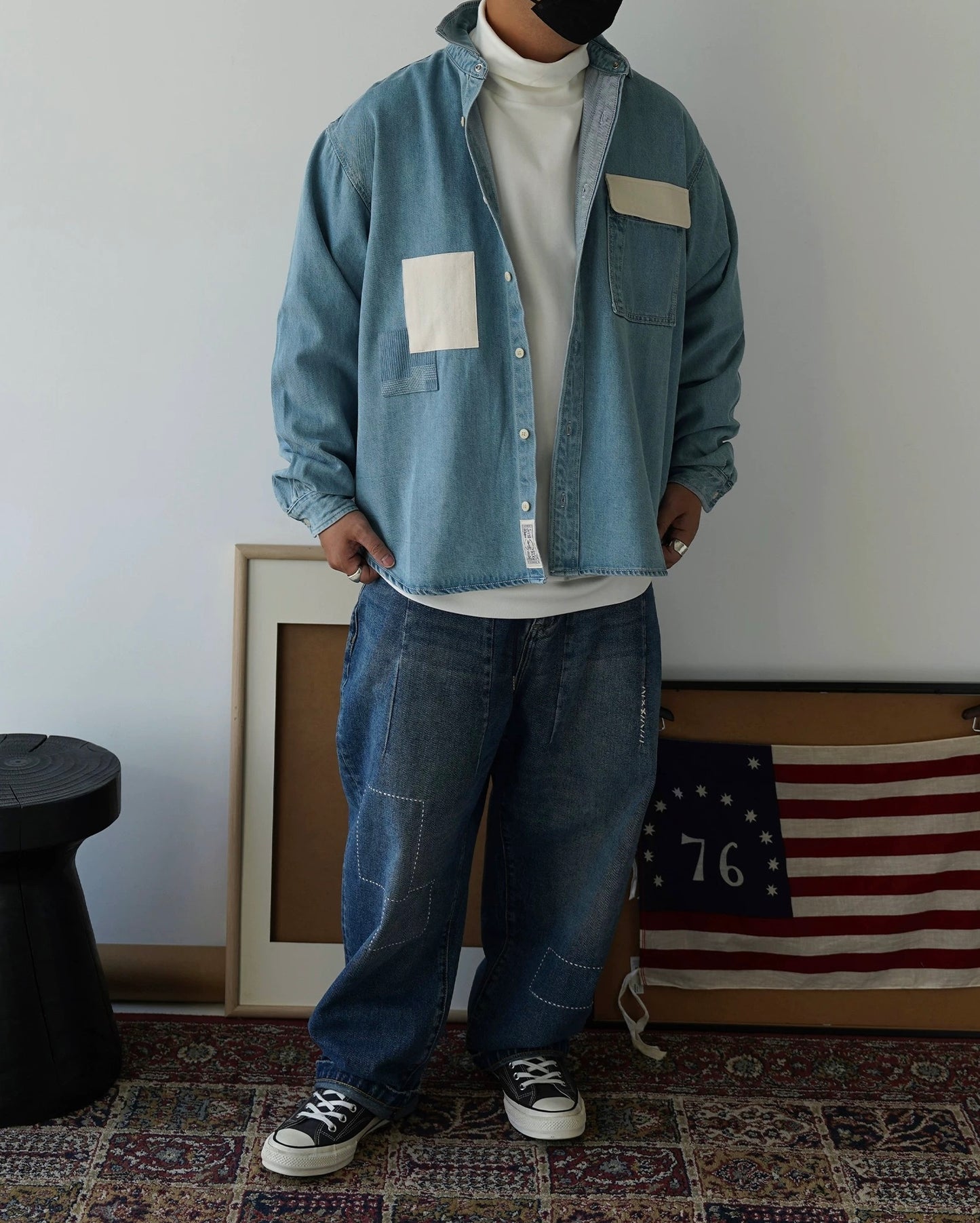 Light Blue Patchwork Denim Shirt