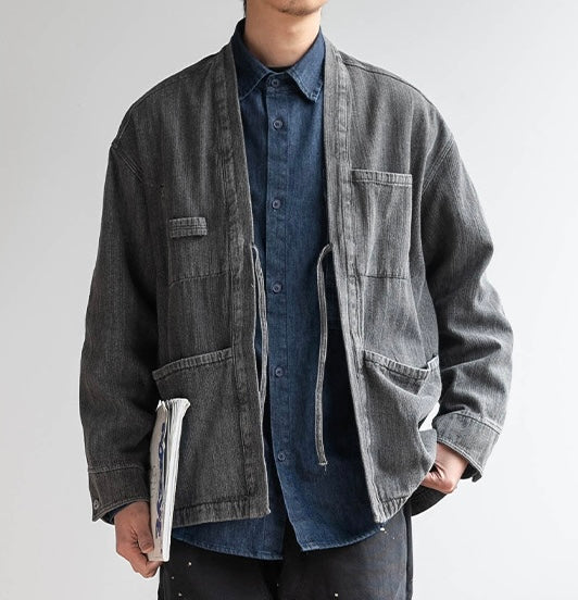 Black Denim Strap Haori Jacket