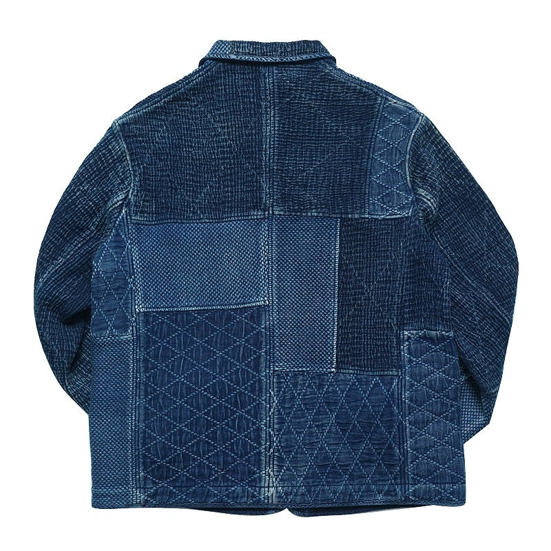 Indigo Dye Patchwork Sashiko Kendo Coat - Dark Blue