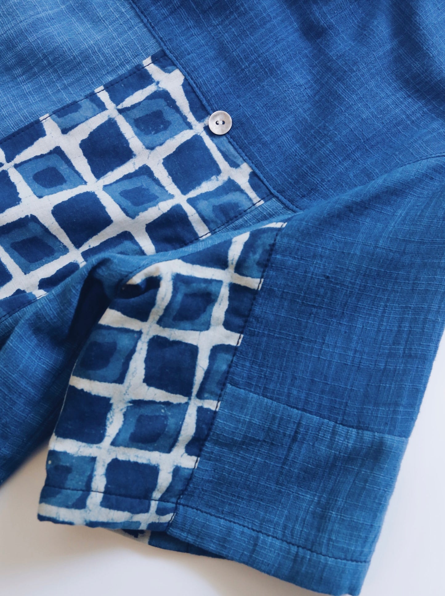 Indigo Dye Patchwork Aloha Shirt