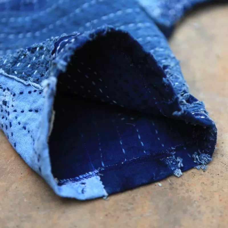 Handmade Indigo Dye Boro Sashiko Kimono Jacket