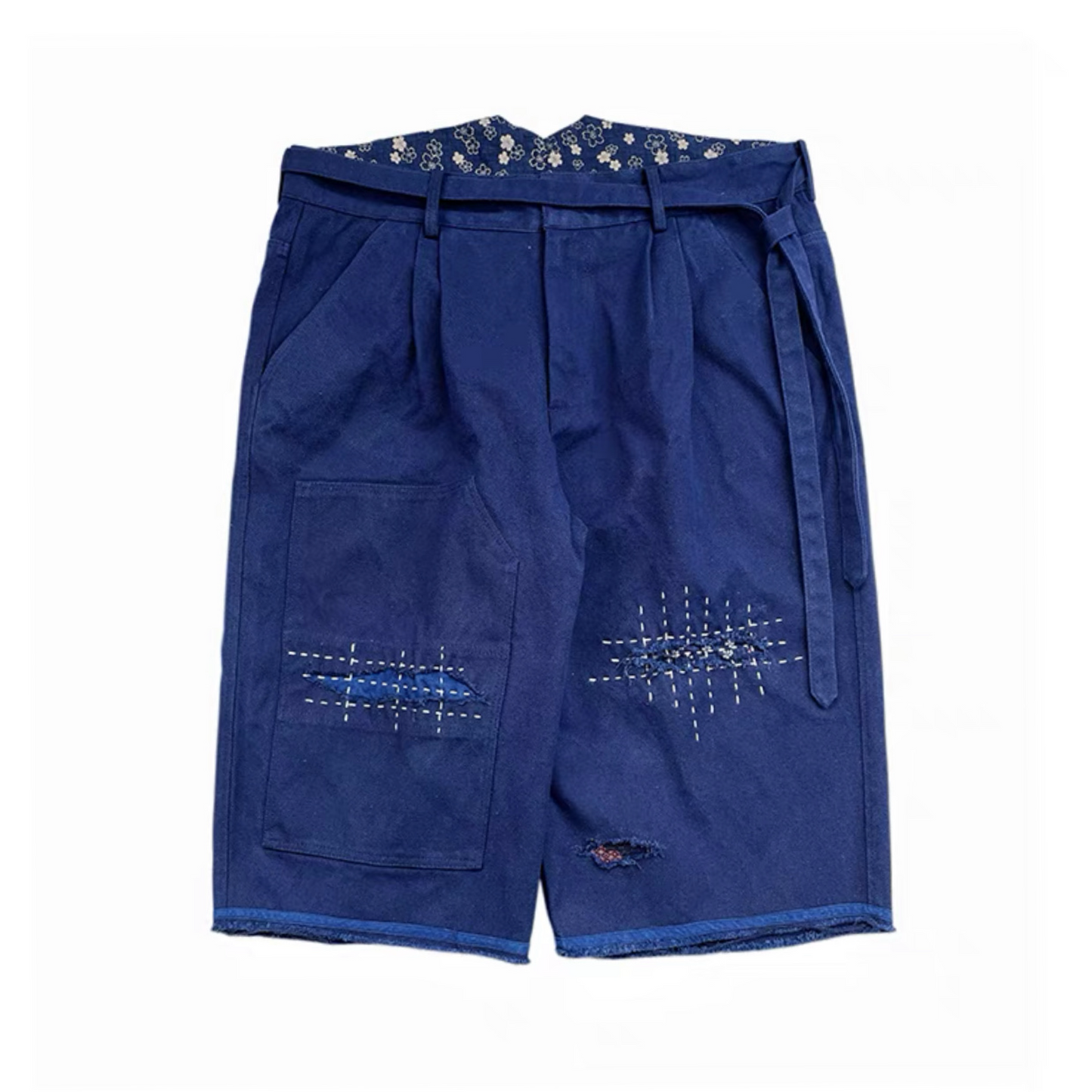 Indigo Dye Patchwork Sashiko Shorts