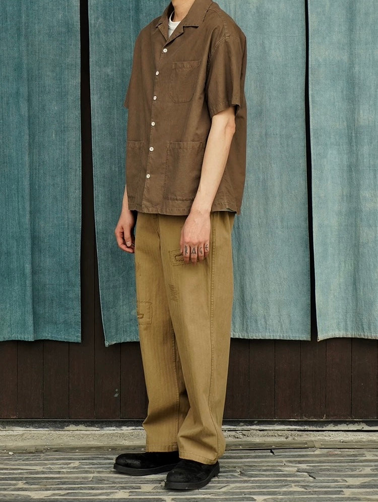 Walnut Hulls Dye Short Sleeves Aloha Shirt