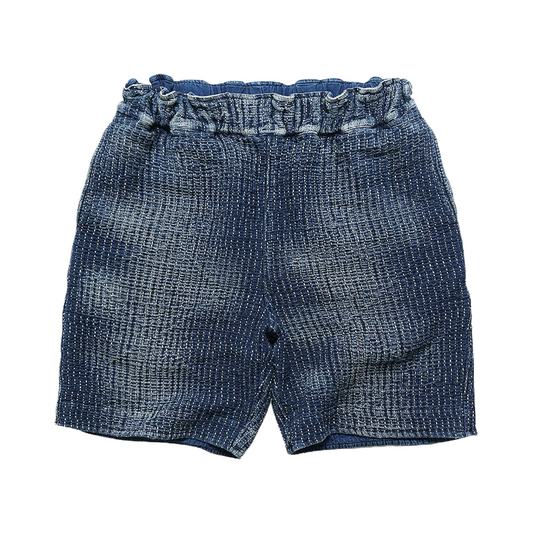 Indigo Dye Sashiko Elastic Waist Shorts