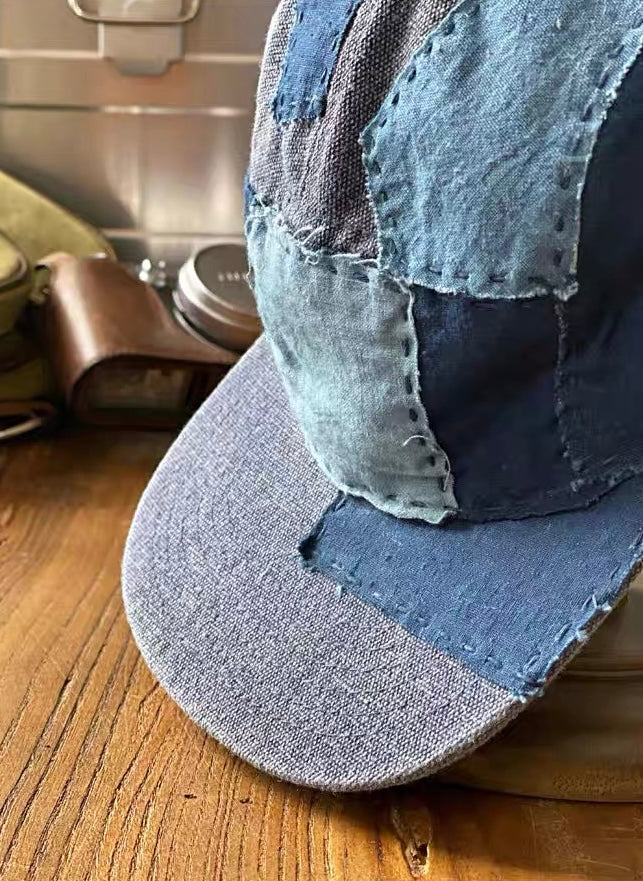 Indigo Dye Boro Patchwork 5-Panel Cap