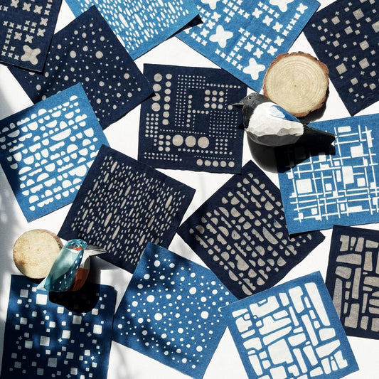 Indigo Dye Pixel Fabric Scraps Bundles
