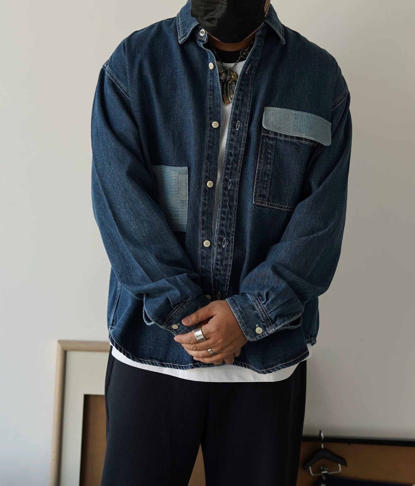Dark Blue Patchwork Denim Shirt