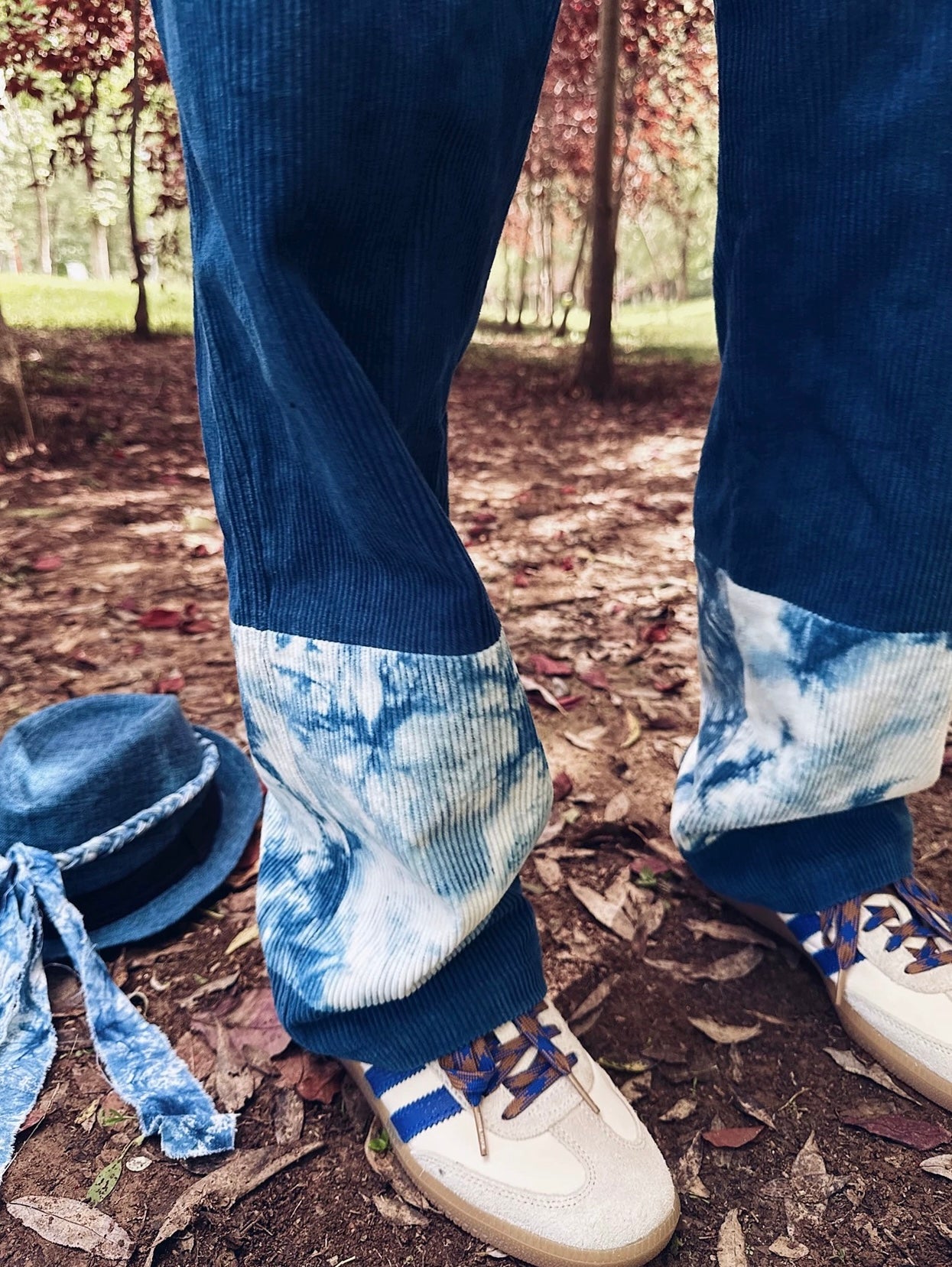 Indigo Dye Patchwork Corduroy Pants