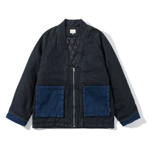 Denim Two Tone Pockets Haori Jacket