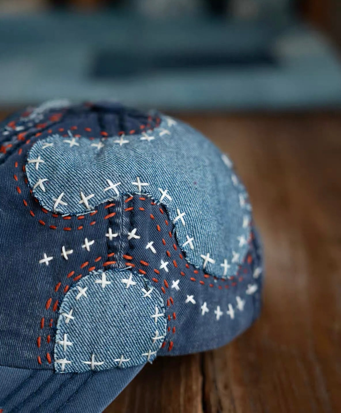 Indigo Dye Boro Patchwork Sashiko Cap