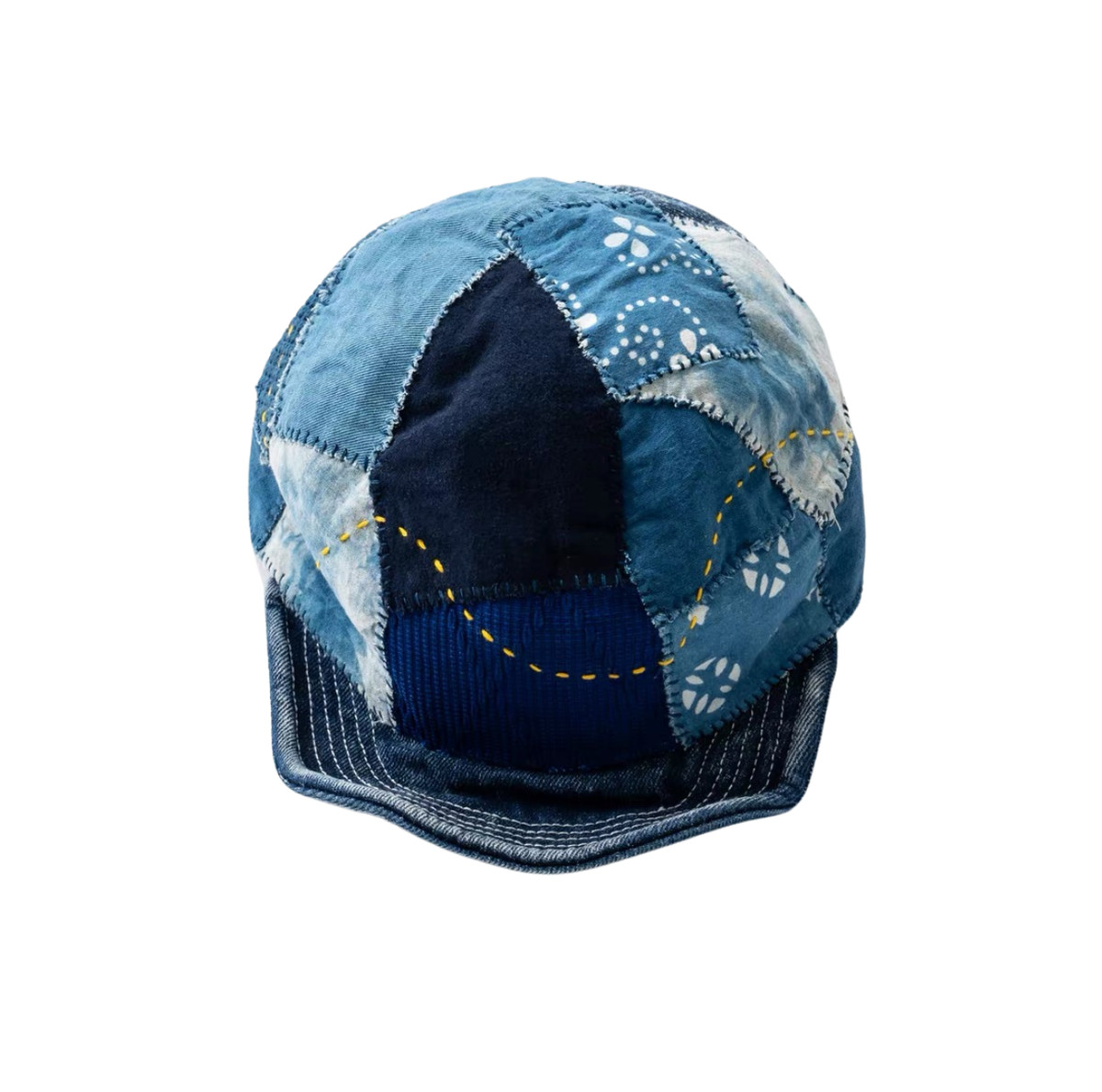 Indigo Dye Patchwork Short Brim Baseball Cap