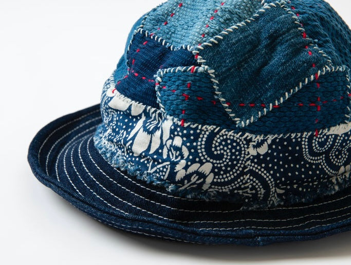 Indigo Dye Kofu Patchwork Bucket Hat