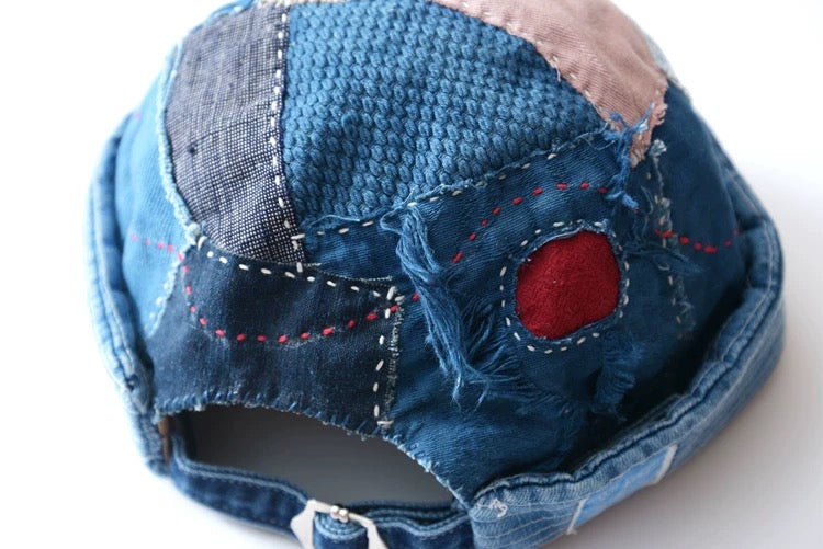 Indigo Dye Patchwork Sashiko Melon Hat