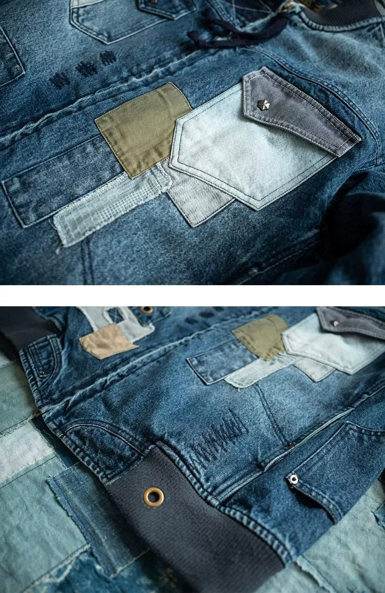 Denim Patchwork Sashiko Jacket