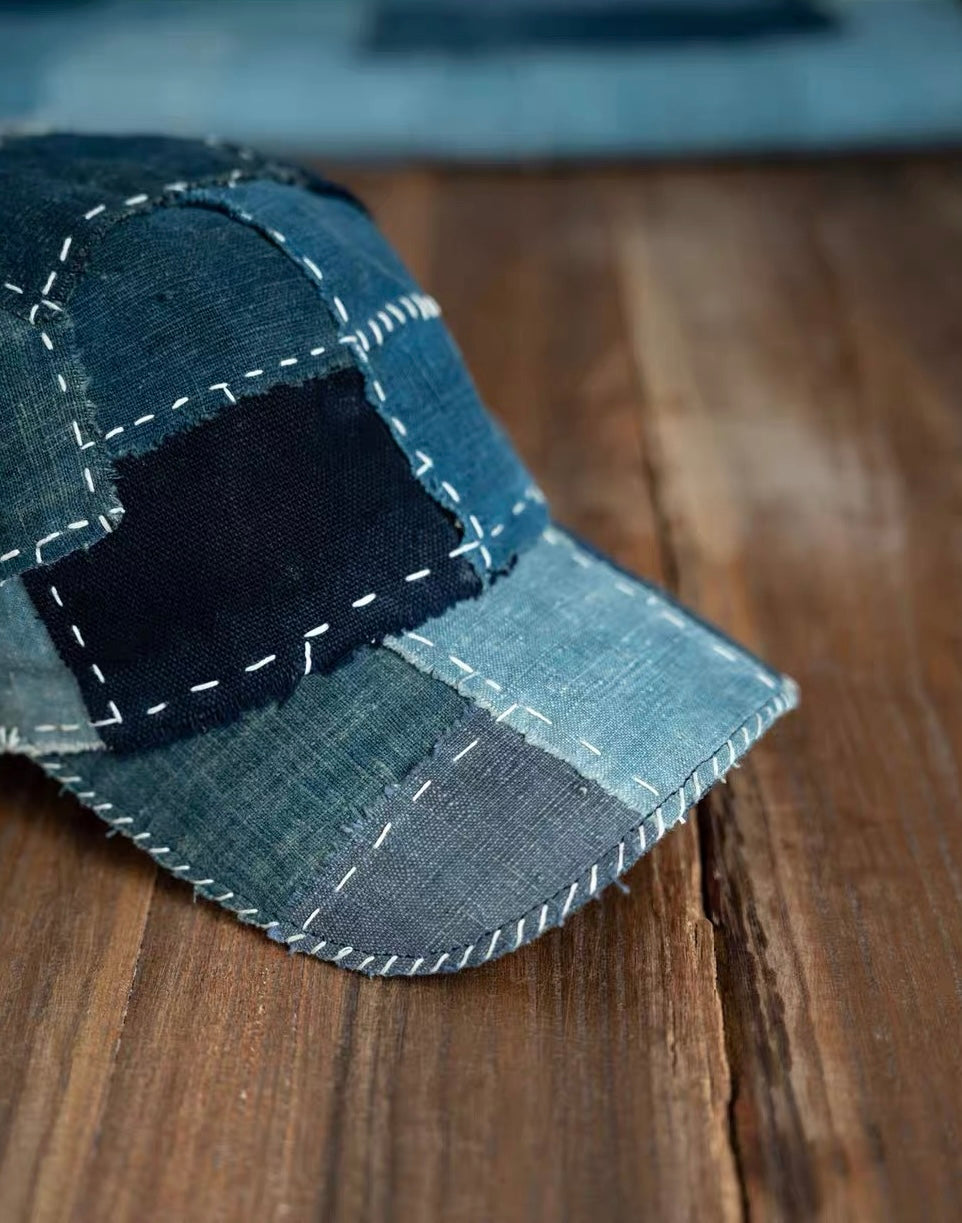 Indigo Dye Boro Sashiko Patchwork Cap