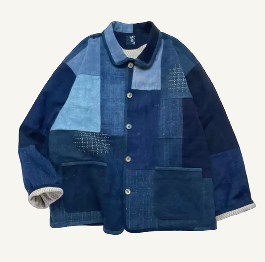 Indigo Dye Boro Patchwork Sashiko Chore Jacket