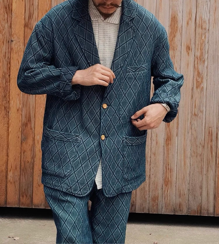 Indigo Dye Jacquard Blazer Jacket