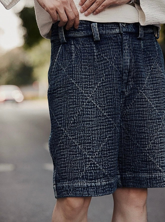 Indigo Dye Sashiko Crossed Shorts