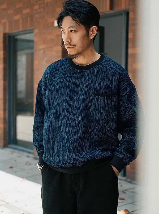 Indigo Dye Sashiko Worker Sweatshirt