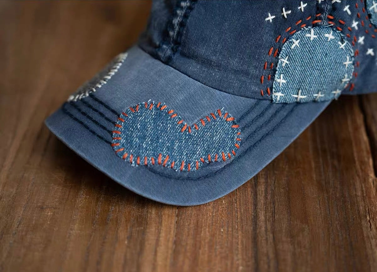 Indigo Dye Boro Patchwork Sashiko Cap