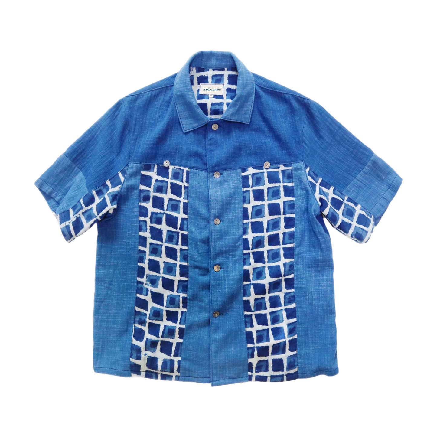 Indigo Dye Patchwork Aloha Shirt