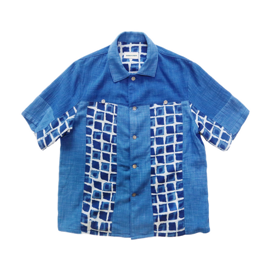 Indigo Dye Patchwork Aloha Shirt