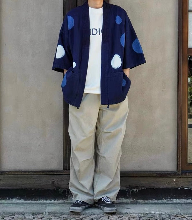 Indigo Tie Dye Dots Haori Jacket