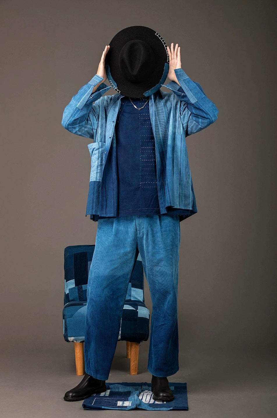 Indigo Dip Dye Faded Corduroy L/S Shirt