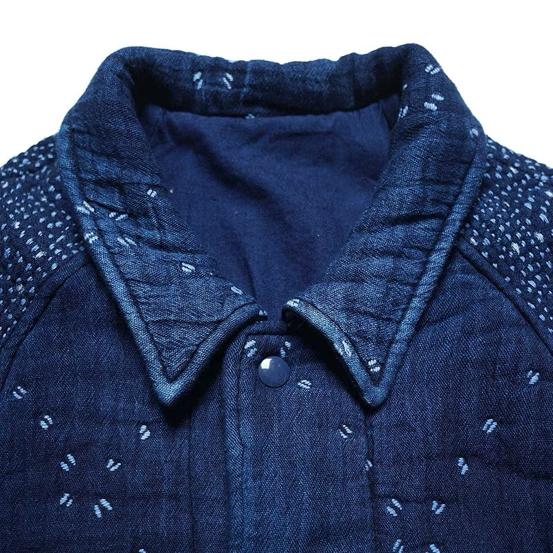 Indigo Dye Sashiko Baseball Varsity Jacket