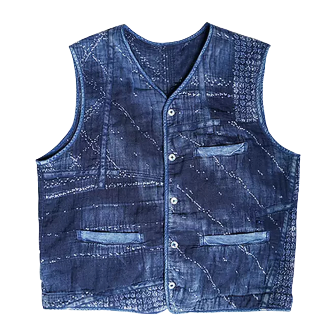 Indigo Dye Sashiko Boro Patchwork Vest