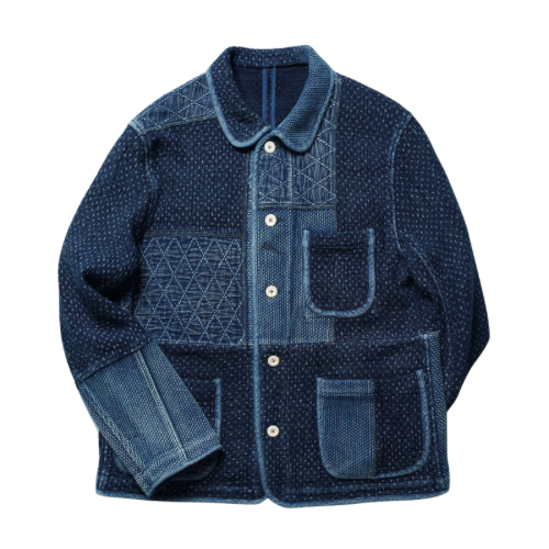 Indigo Dye Heavyweight Patchwork French Coat (5th Anniversary)