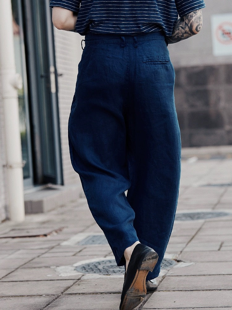 Indigo Dye Linen Tapered Pants