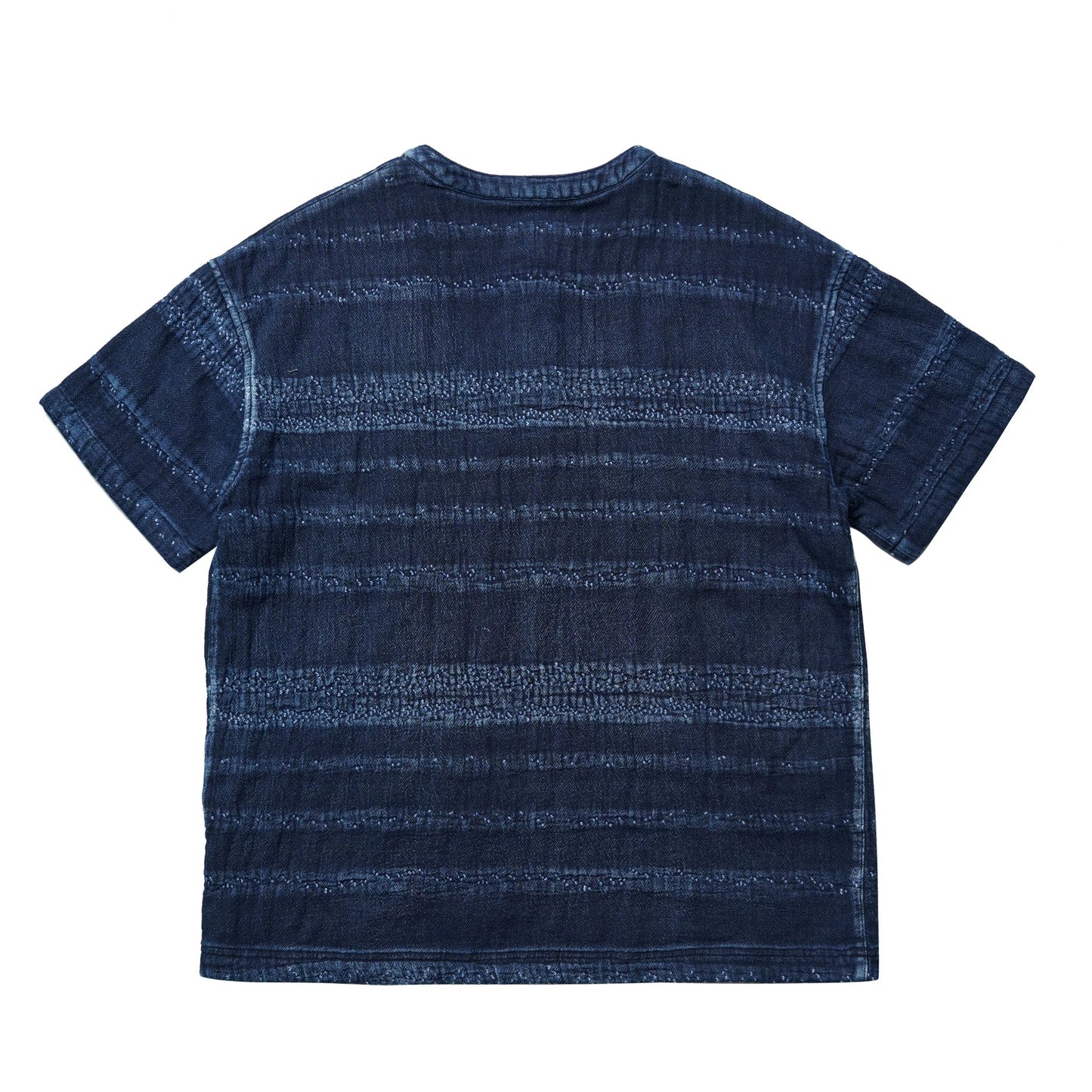 Indigo Dye Sashiko Deep-Sea Henley Tee